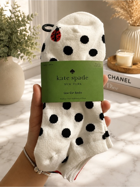 kate spade Other - kate spade White Polka Dot/Lady Bug Low Cut Socks
